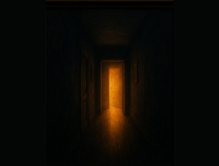 in a dark room, a scary door opens to the light